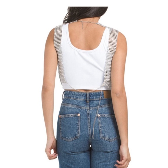 NWT ⚜️🩶⚜️ HOUSE OF HARLOW 1960 Silver Rhinestone Vest - Picture 3 of 5